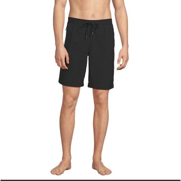Lands End Black Men’s Black Pull On Swim Shorts Size Large New - Picture 1 of 5